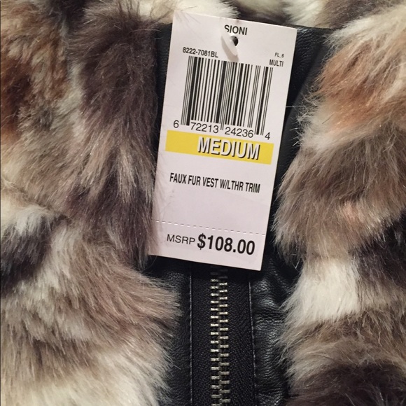 Faux fur vest with leather trim - Picture 2 of 7